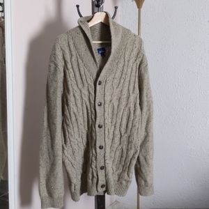 Tannish Gray Cable Knit Cardigan Sweater